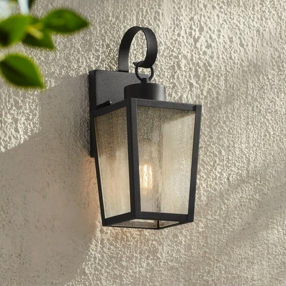 John Timberland Thebes 13 1/4" High Farmhouse Rustic Outdoor Wall Light Fixture Mount Porch House Weatherproof Textured Black Finish Clear Glass Shade