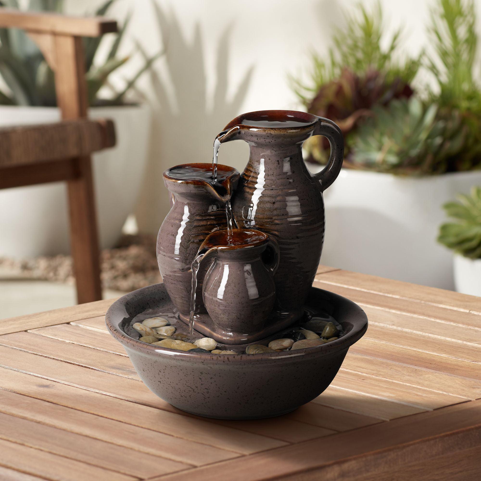 Triple Jug Chocolate Speckle Ceramic Tabletop Water Fountain