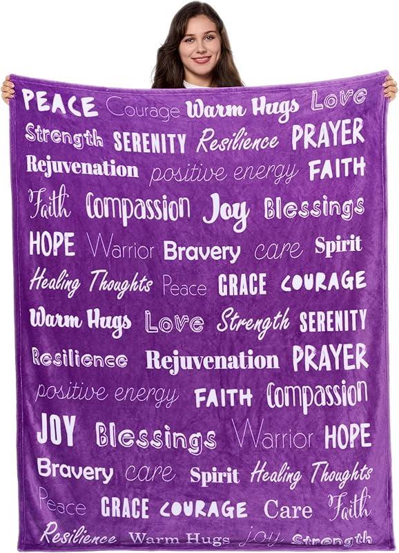 SYNCFUN Soft Warm Hug Blanket - Compassion Throw Blanket Gift with Inspirational Words & Prayer, Purple Gift Blanket for Women Mom Friend 50" x 60"
