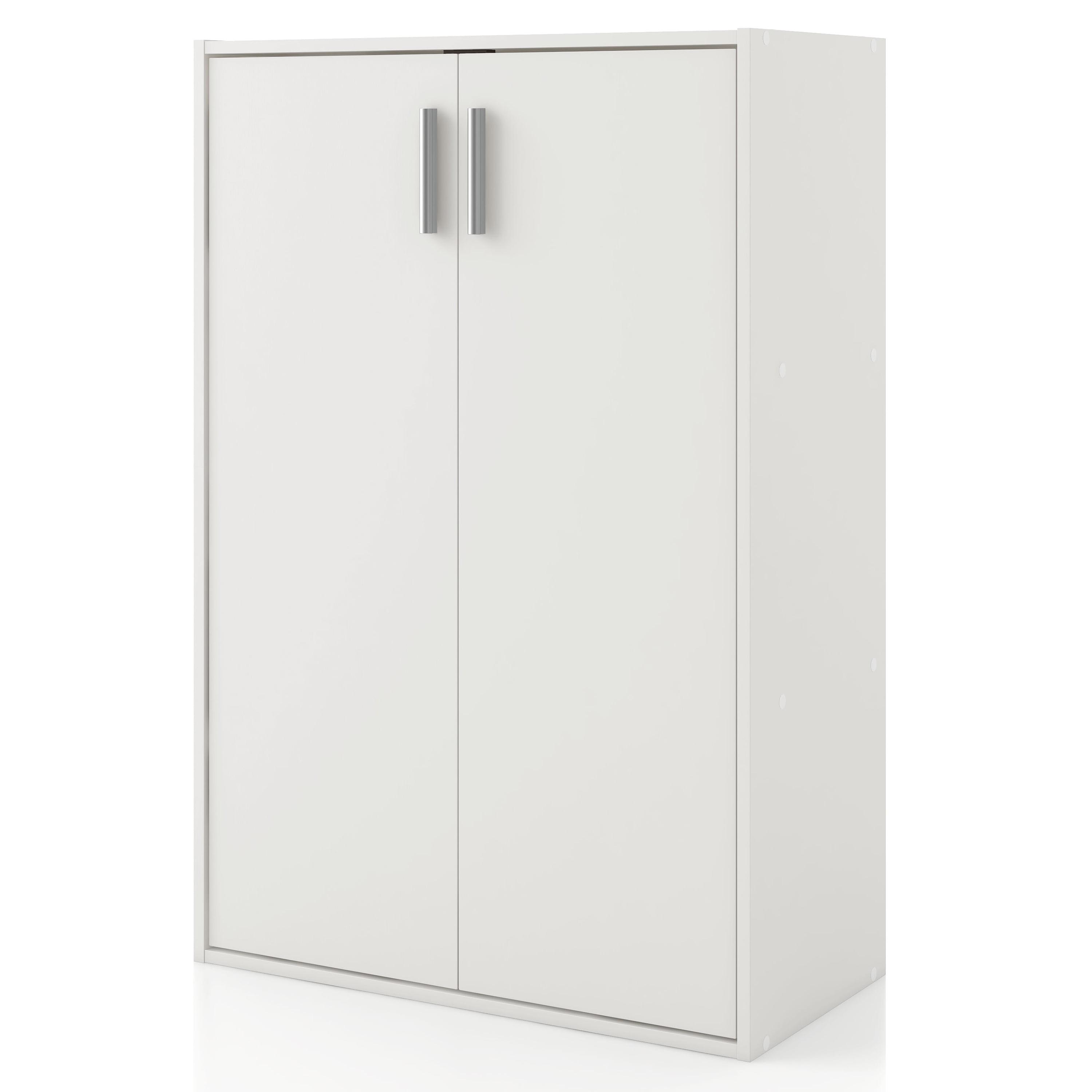 White Stackable MDF 3-Tier Bookcase with Doors