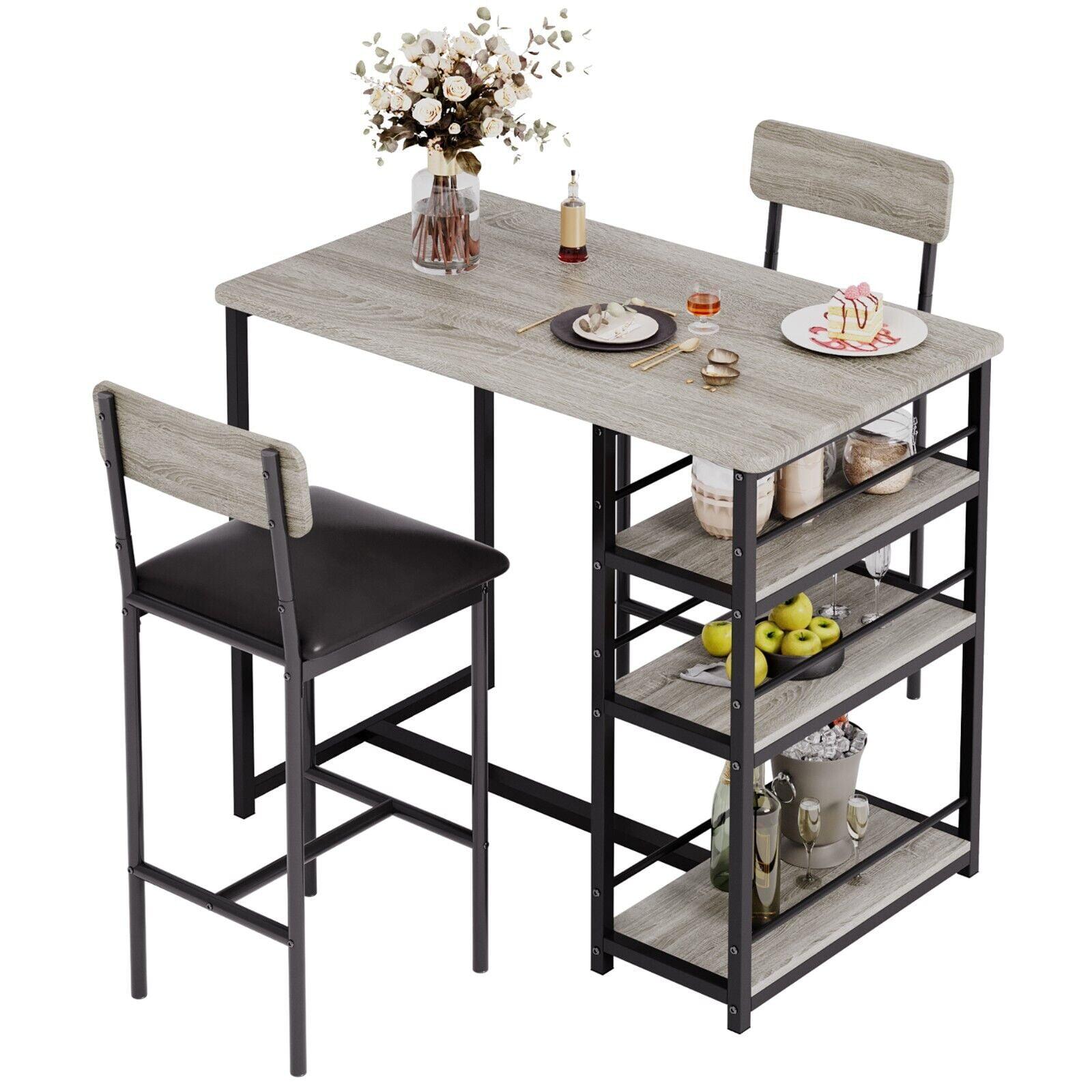 Rustic Gray MDF and Metal Pub Table Set with 2 Upholstered Chairs