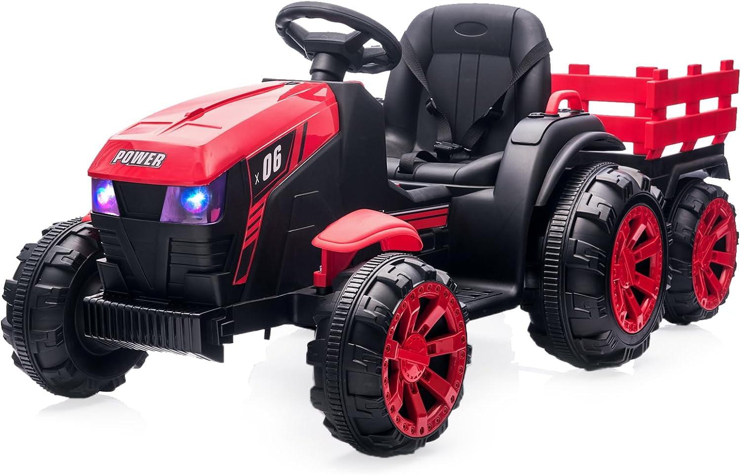 12V Kids Ride On Tractor with Trailer Battery Powered Electric Vehicles Toy