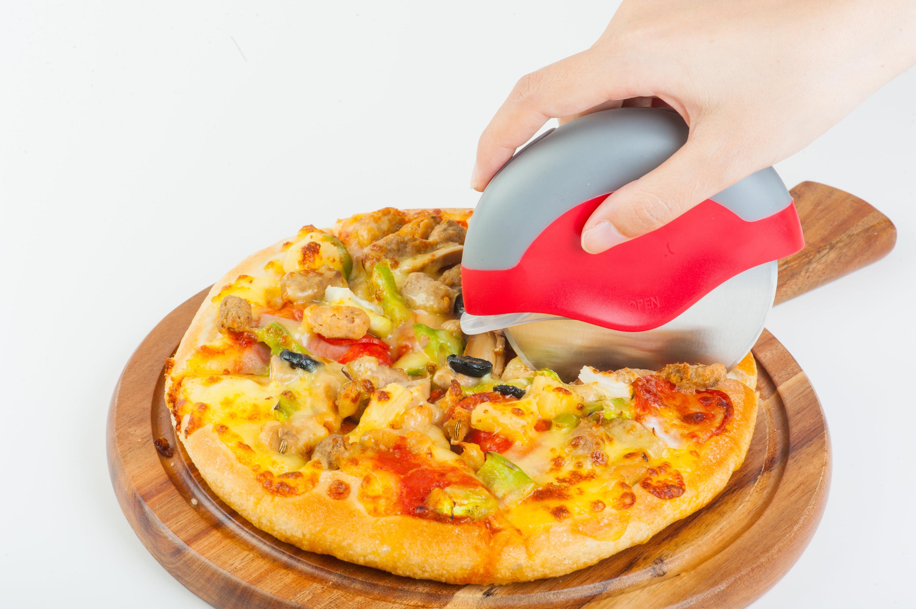 Jokari Red and Gray Stainless Steel Pizza Cutter with Safety Cover