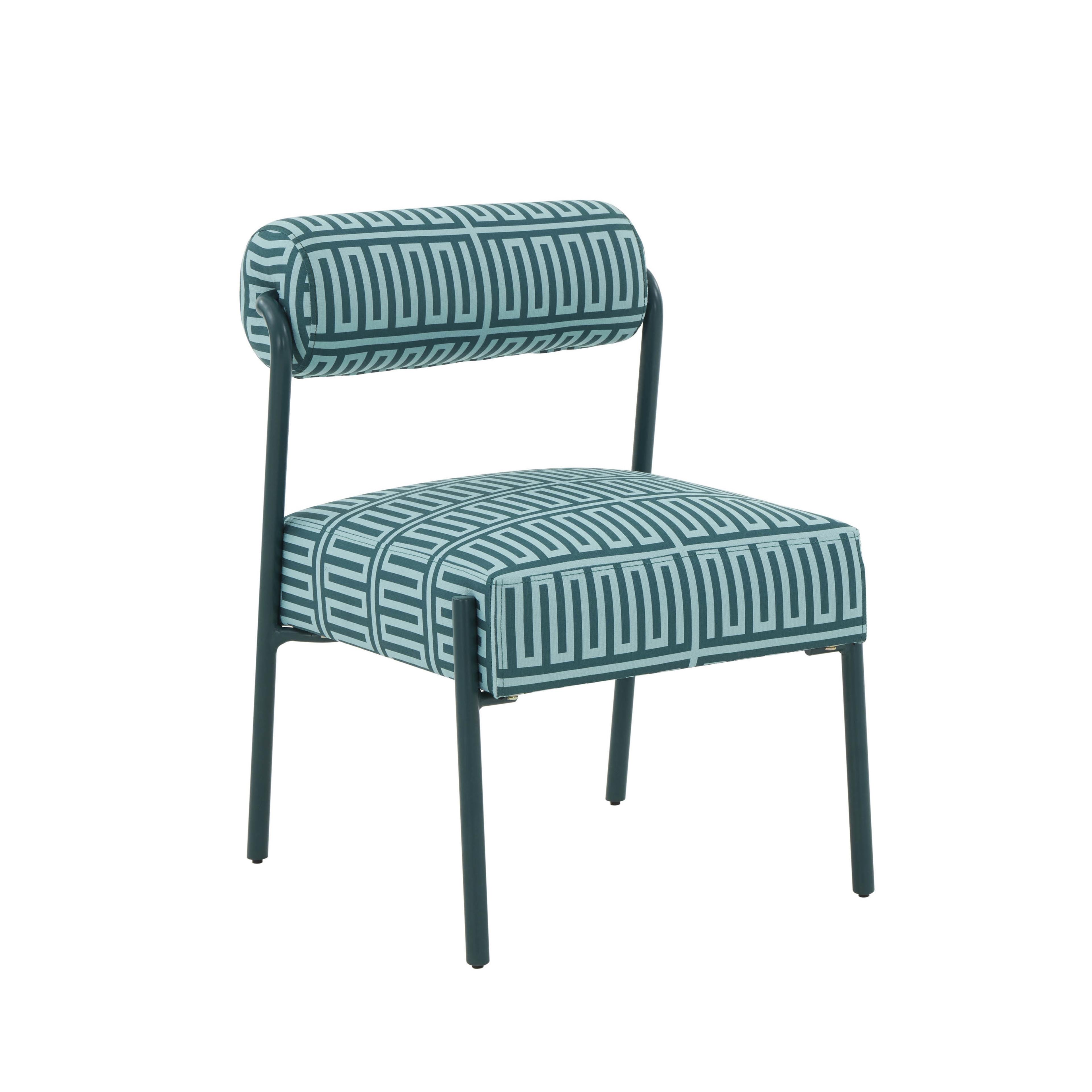 Jolene Green Patterned Linen Accent Chair with Iron Legs