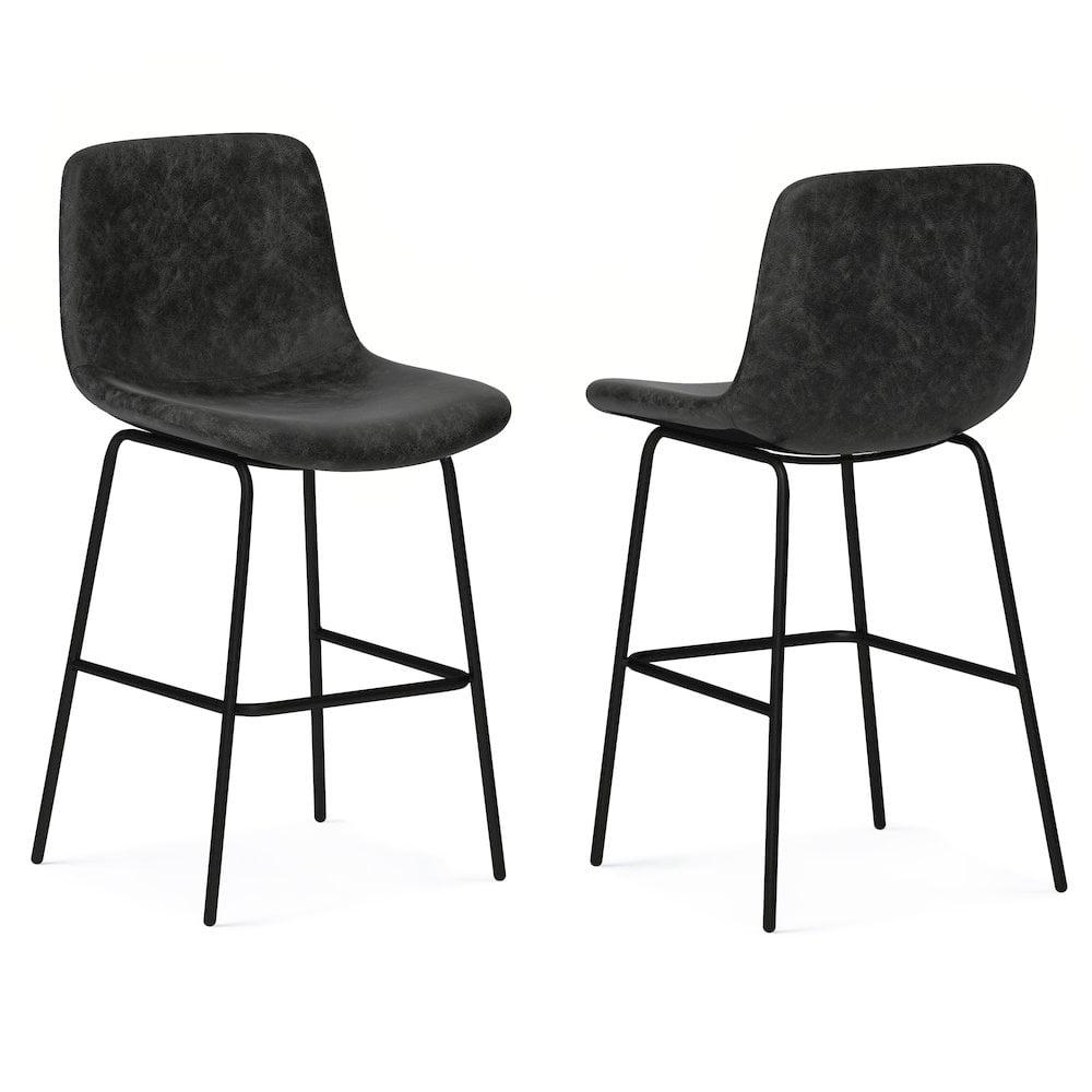 Simpli Home Jolie Upholstered Vegan Faux Leather Contemporary Counter Stool with Padded Bucket Seat and Footrest (Set of 2)
