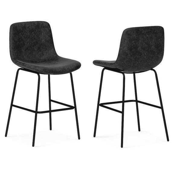 Simpli Home Jolie Upholstered Vegan Faux Leather Contemporary Counter Stool with Padded Bucket Seat and Footrest (Set of 2)