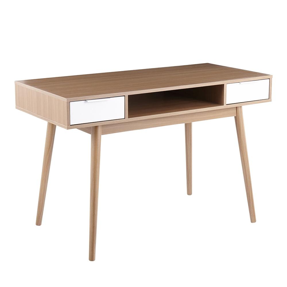 Pebble Double Contemporary Computer Desk Wood Natural/White - LumiSource