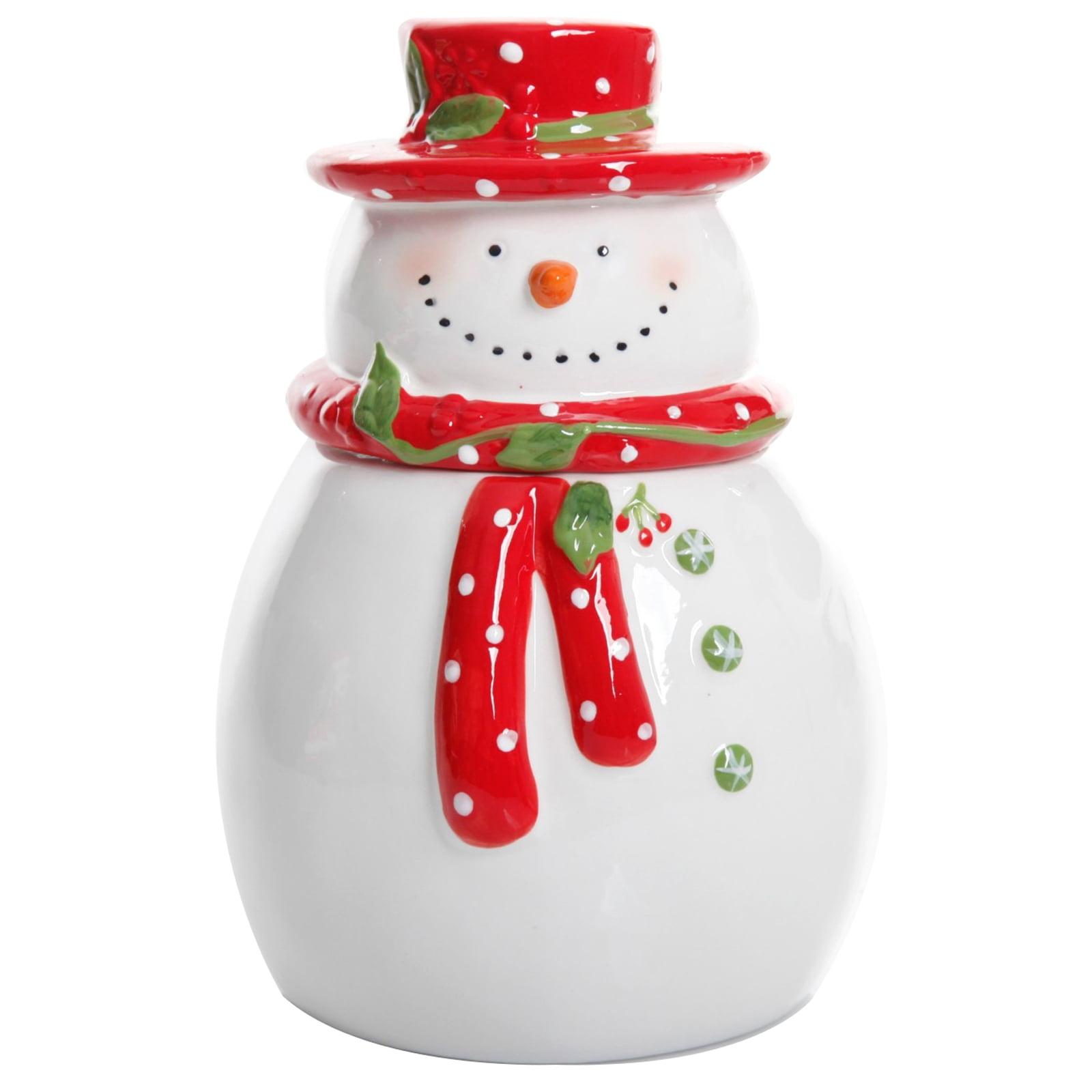 Jolly Plenitude White and Red Ceramic Snowman Cookie Jar