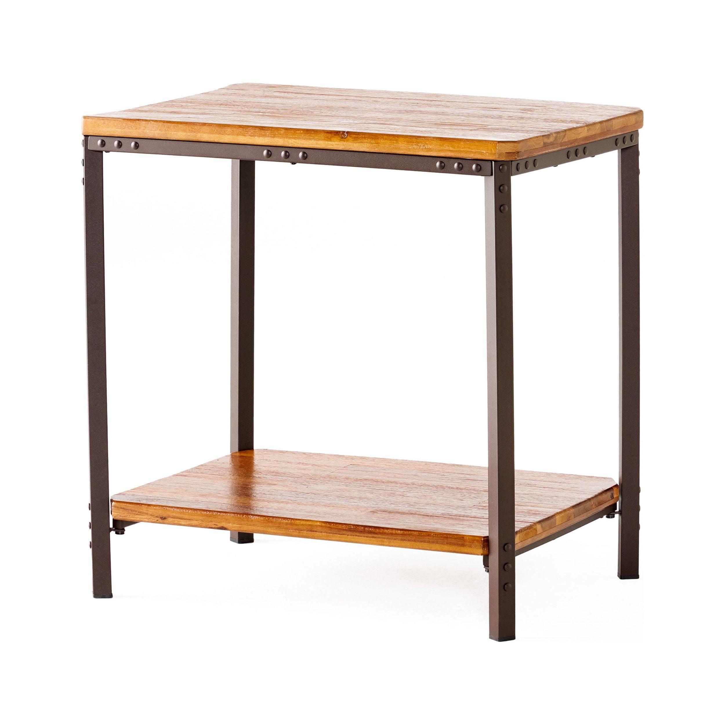 27" Rustic Hardwood and Iron Metal Square End Table