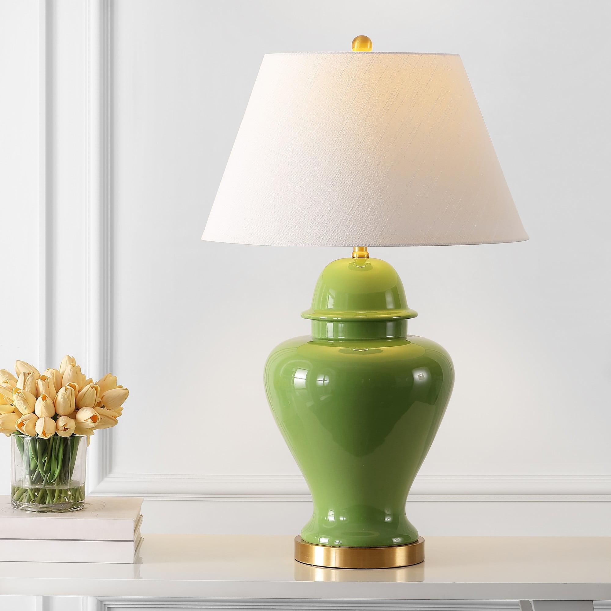 Sagwa Classic Green Ceramic & Brass LED Table Lamp Set