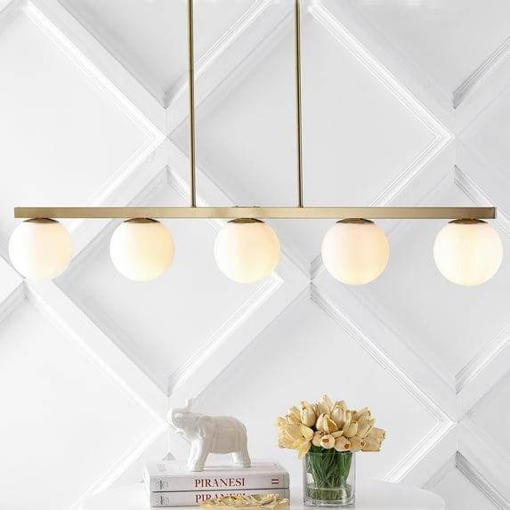 JONATHAN Y Luca Parisian 45.5" 5-Light Modern Glam Iron Globe Linear LED Pendant, Brass Gold/White