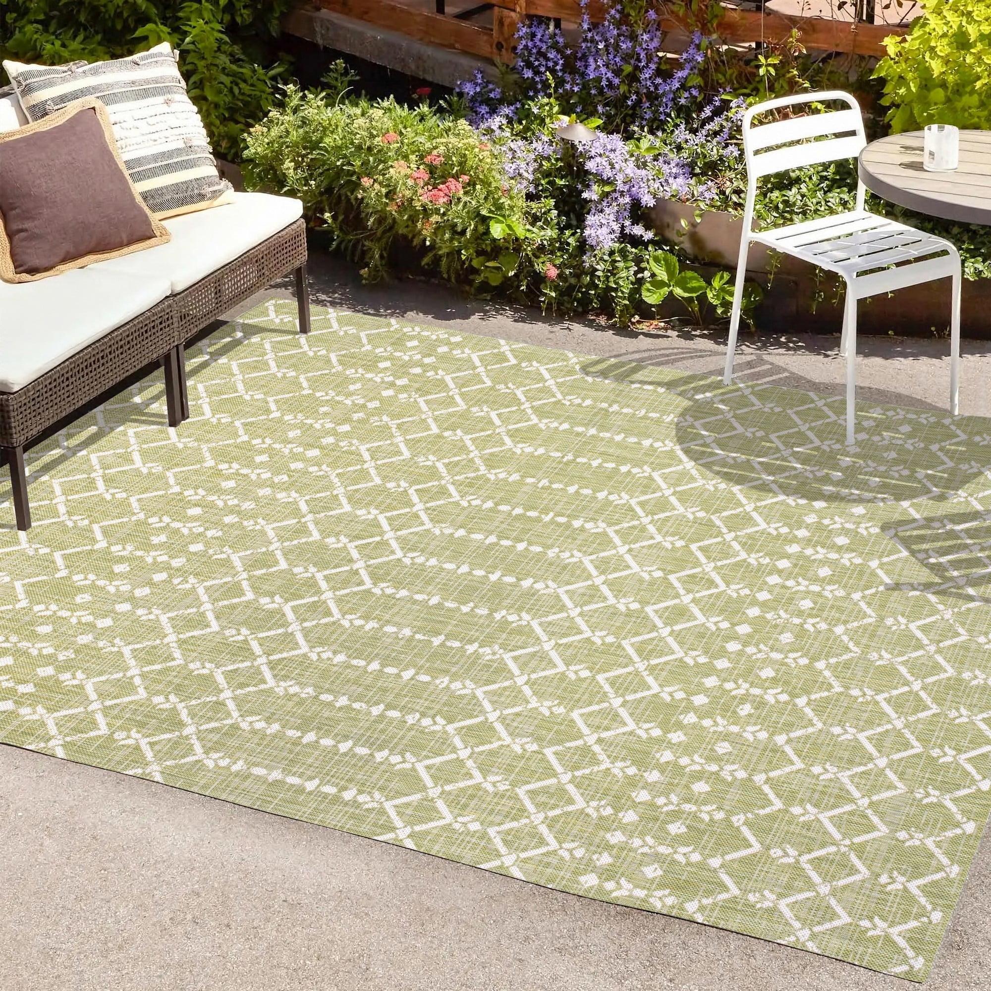 9' x 12' Ourika Moroccan Geometric Textured Weave Indoor/Outdoor Area Rug, Light Green/Cream - JONATHAN Y