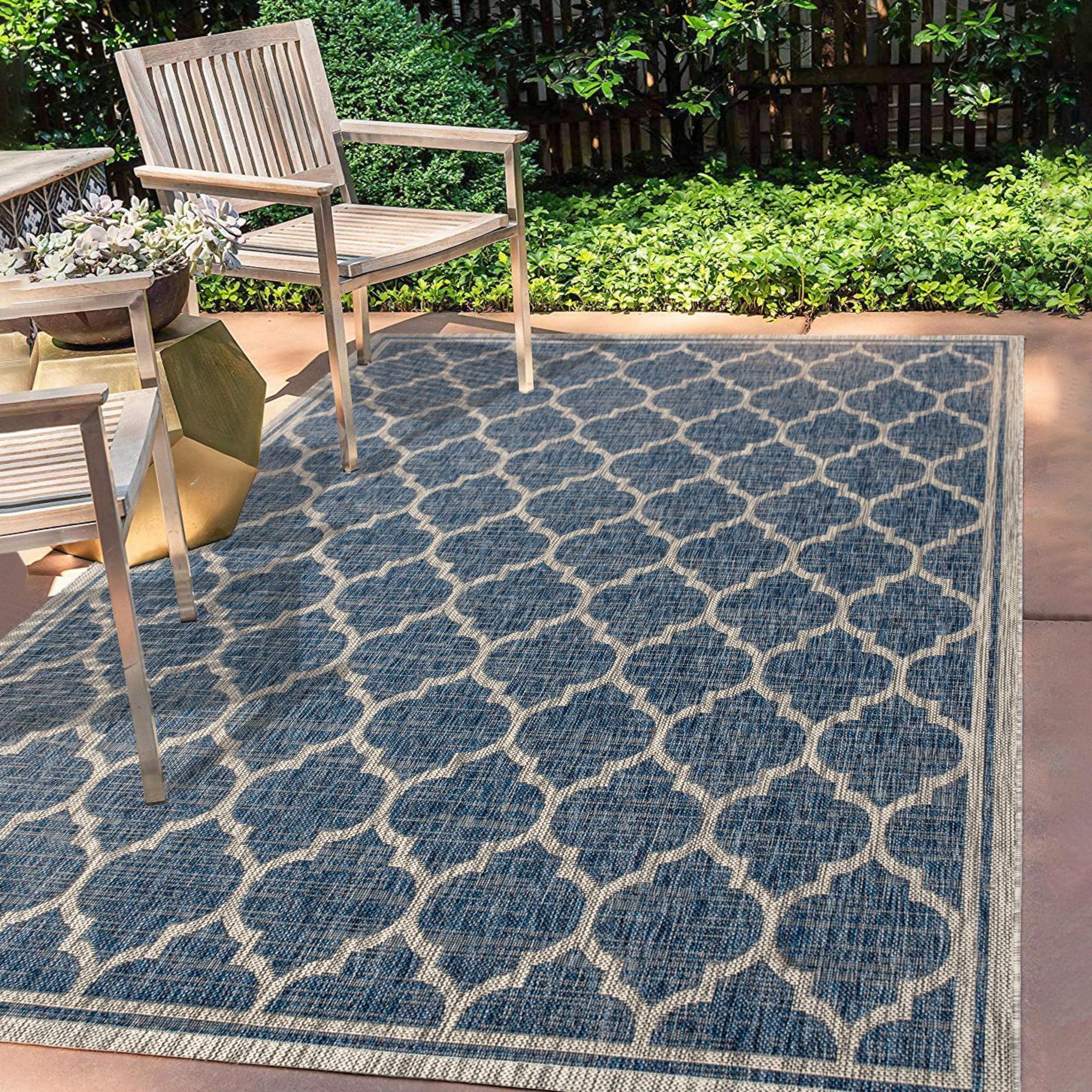 Trebol Moroccan Trellis Textured Weave Navy/Gray 8 ft. x 10 ft. Indoor/Outdoor Area Rug