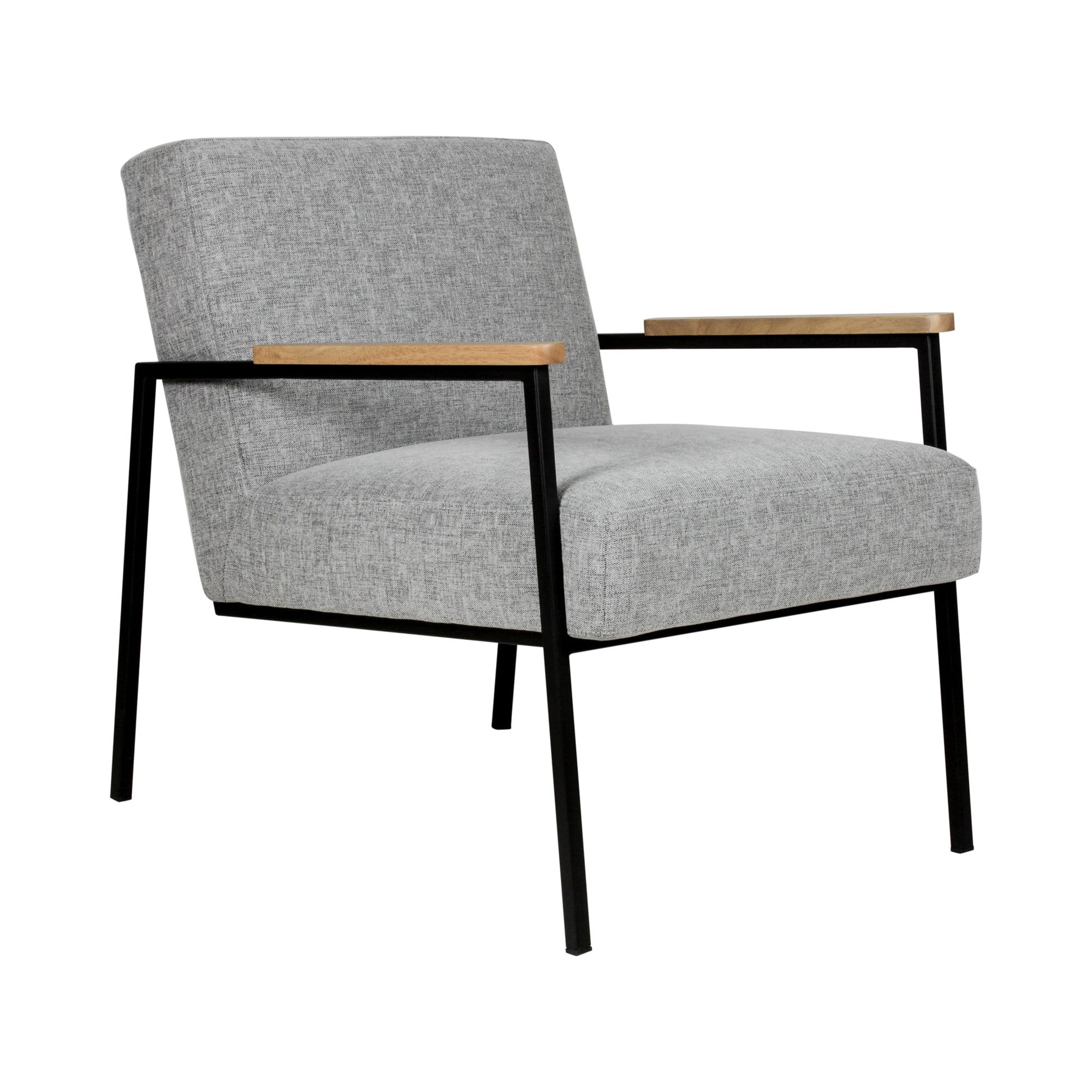 Gray Upholstered Metal Frame Accent Chair with Wood Arms