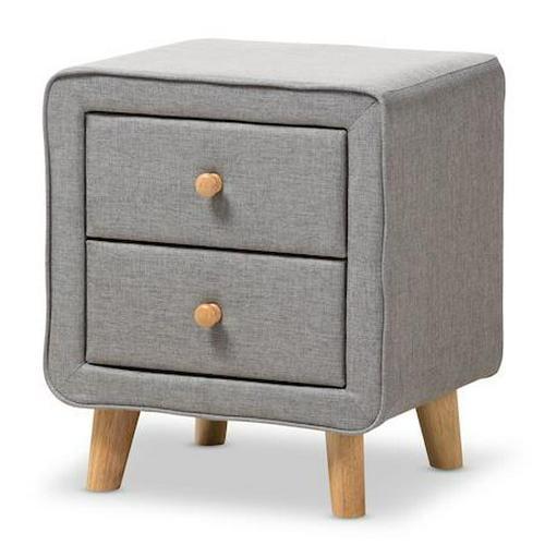 Jonesy Mid-Century Grey Fabric 2-Drawer Nightstand