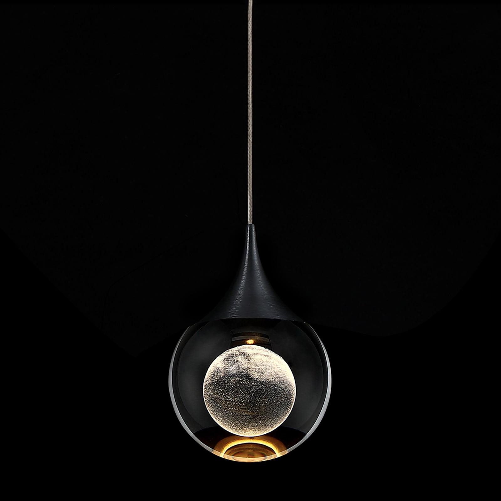 JoollySun Crystal LED Pendant Light: Black Modern Mini Light Fixtures Ceiling Hanging for Kitchen Island Bathroom