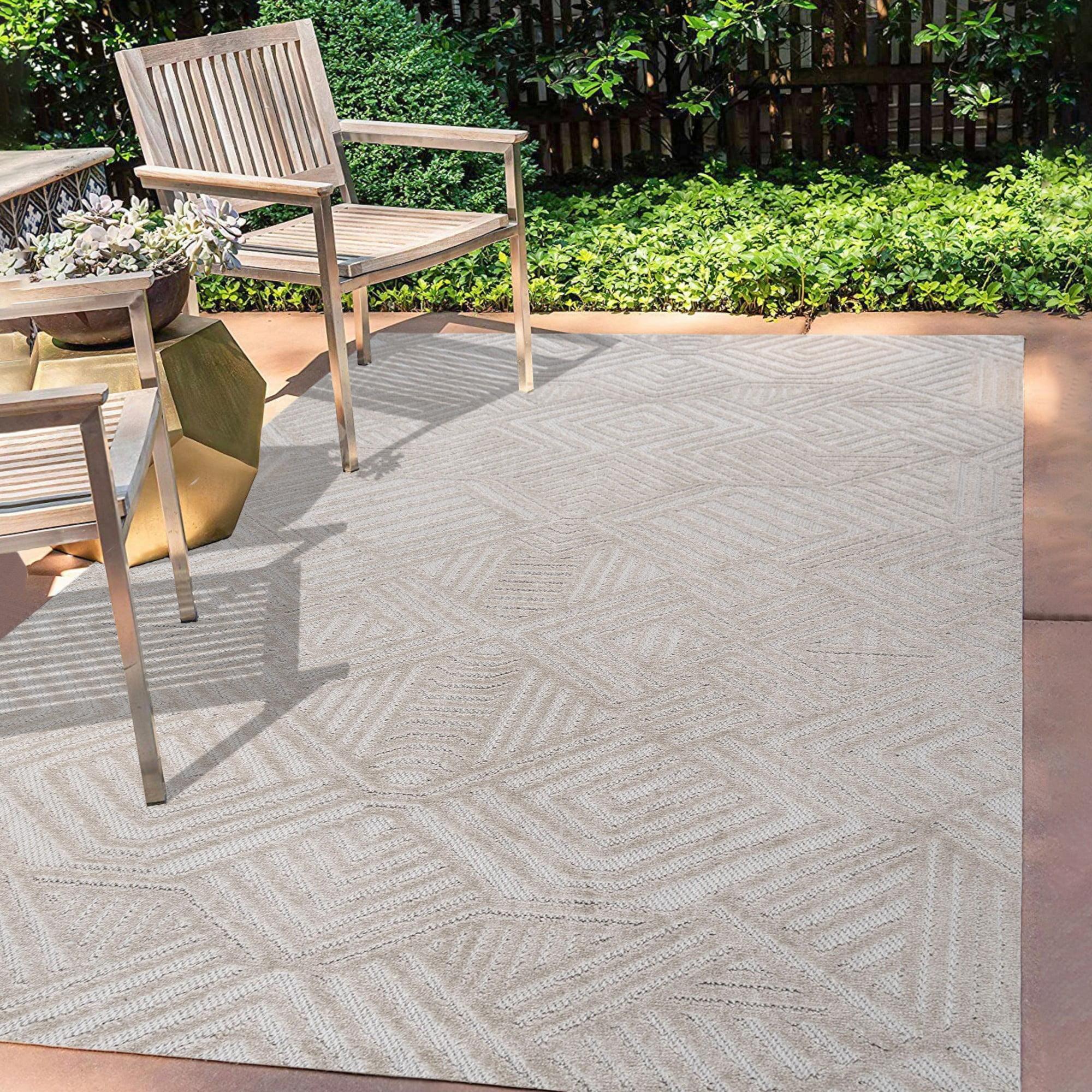 Jordan High-Low Pile Beige Geometric Indoor/Outdoor Area Rug