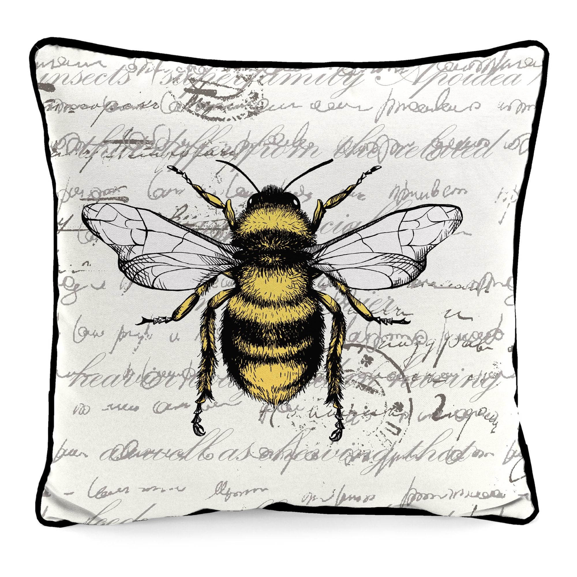 Jordan Manufacturing 16" x 16" Bee Script Cream Novelty Square Outdoor Throw Pillow with Welt