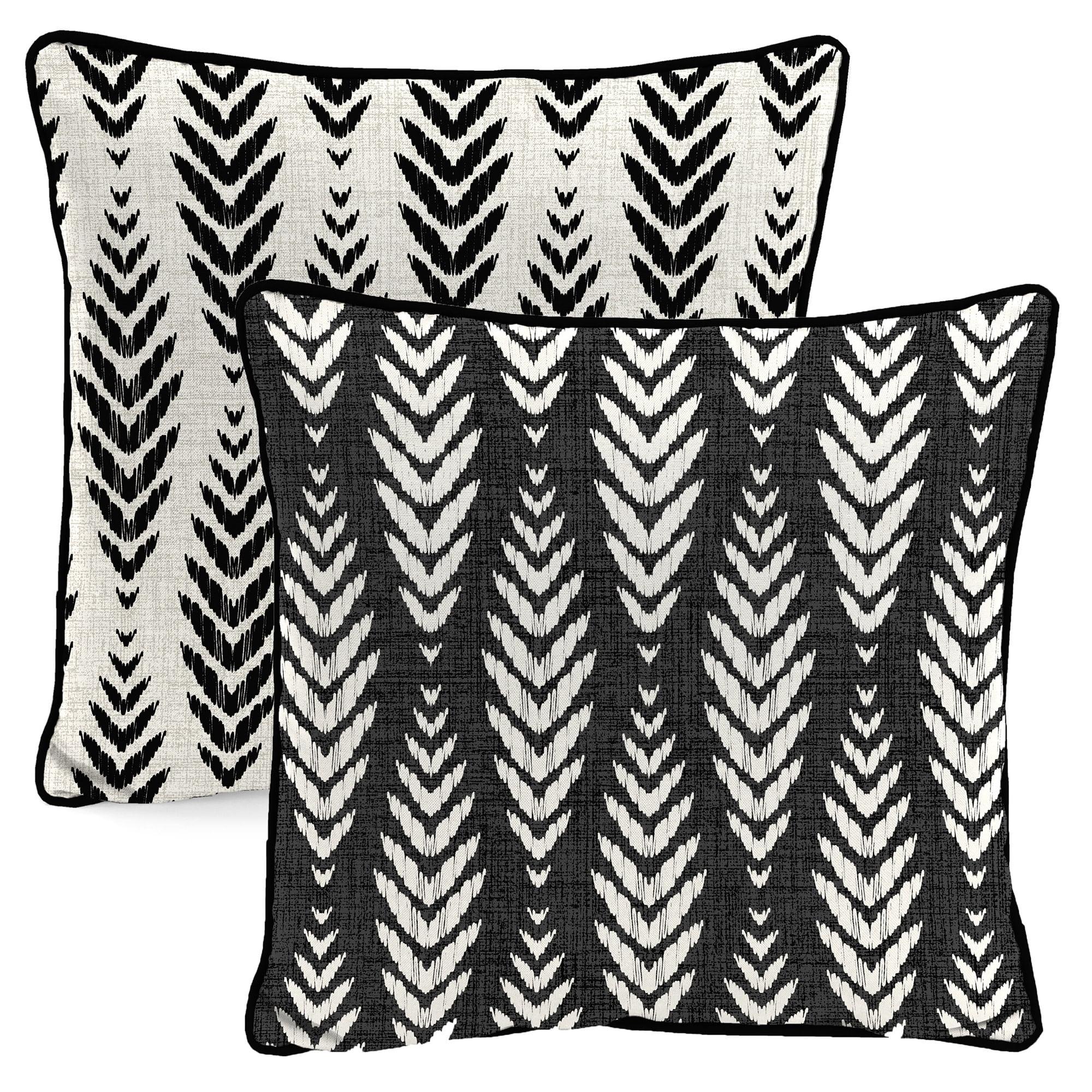 16" Black and White Geometric Leaves Reversible Outdoor Pillow