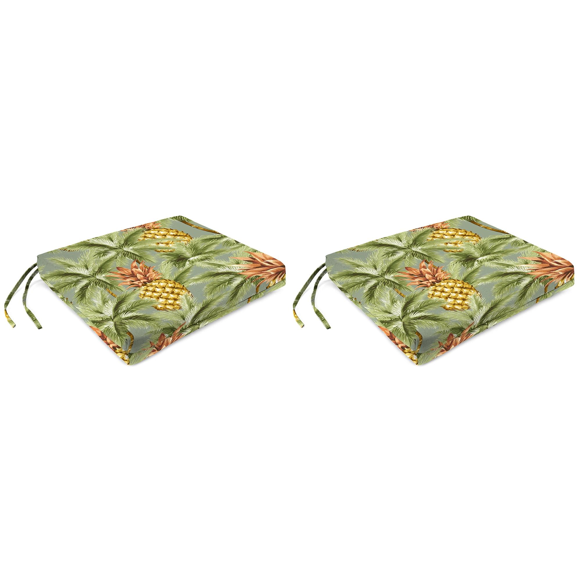 Jordan Manufacturing 17" x 19" Luau Breeze Green Tropical Rectangular Outdoor Chair Pad Seat Cushion with Ties (2 Pack)