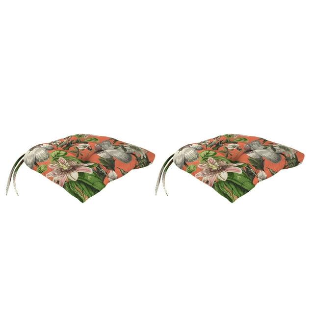 Jordan Manufacturing 18" x 17" Adley Cappuccino Multicolor Floral Rectangular Tufted Outdoor Wicker Seat Cushion with Ties (2 Pack)