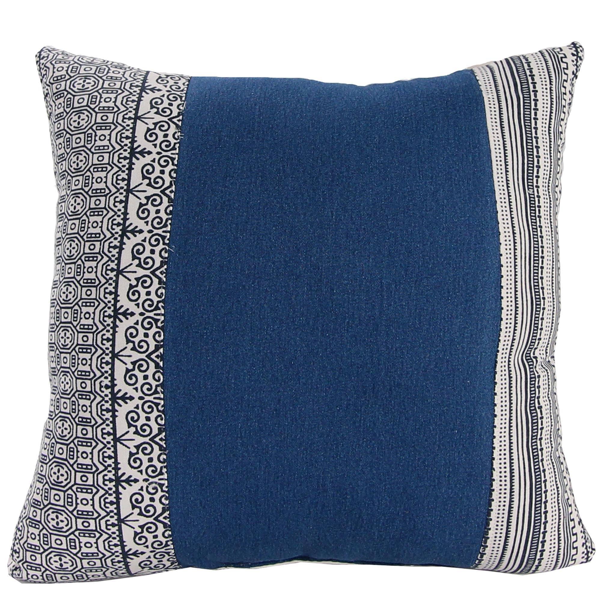 Jordan Manufacturing 18" x 18" Denim Blue and Cream Geometric Square Reversible Decorative Throw Pillow