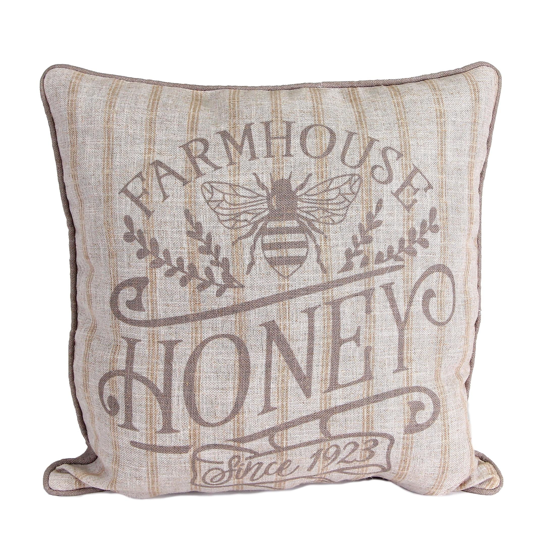 Jordan Manufacturing 18" x 18" Olive Grey Farmhouse Honey Novelty Square Reversible Decorative Throw Pillow with Welt