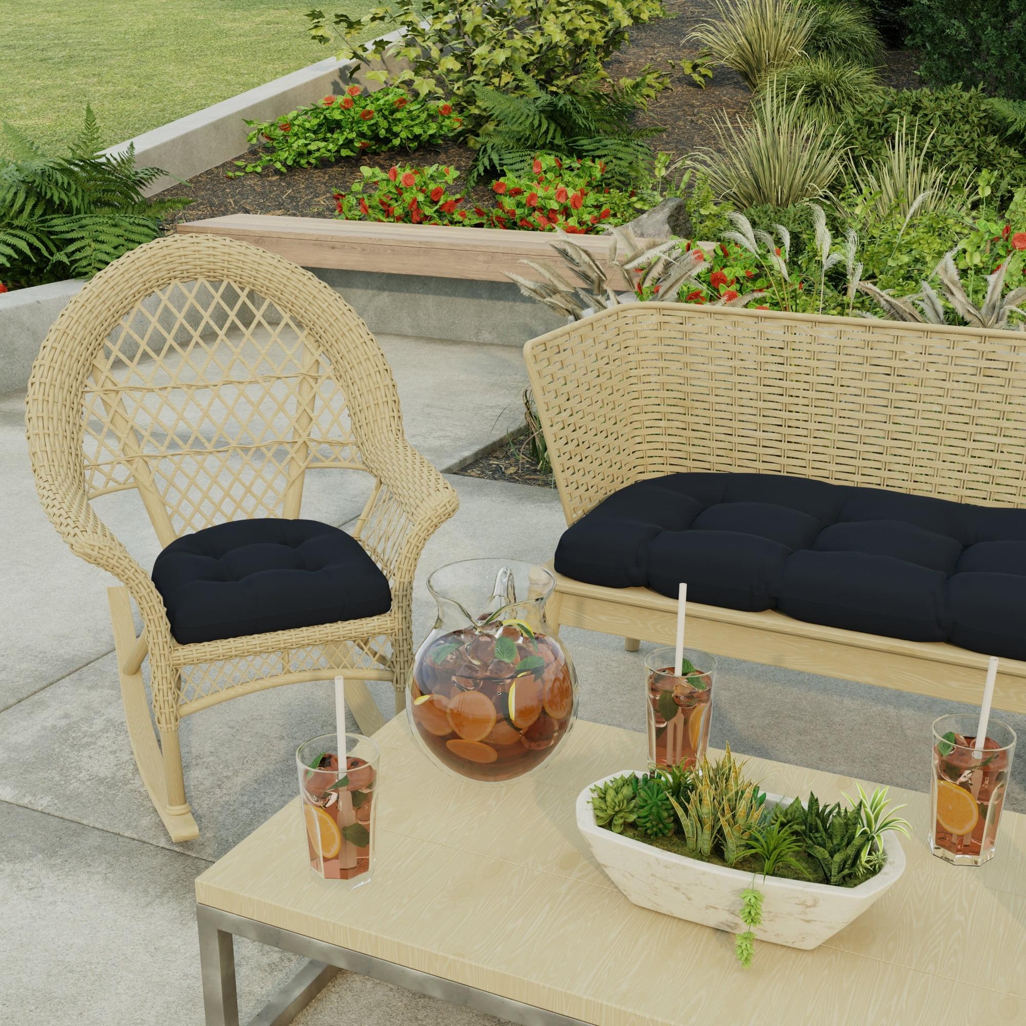 Navy Tufted Outdoor Wicker Seat Cushions Set of 2