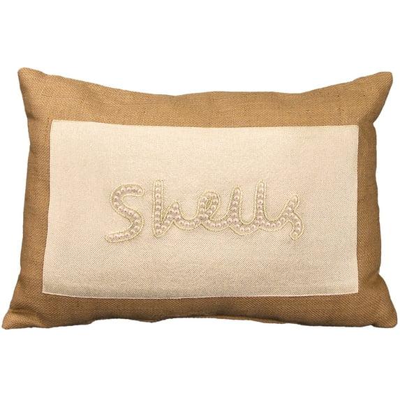 Jordan Manufacturing 20" x 14" Brown and Tan Shells Nautical Rectangular Reversible Lumbar Throw Pillow with Bead Accent