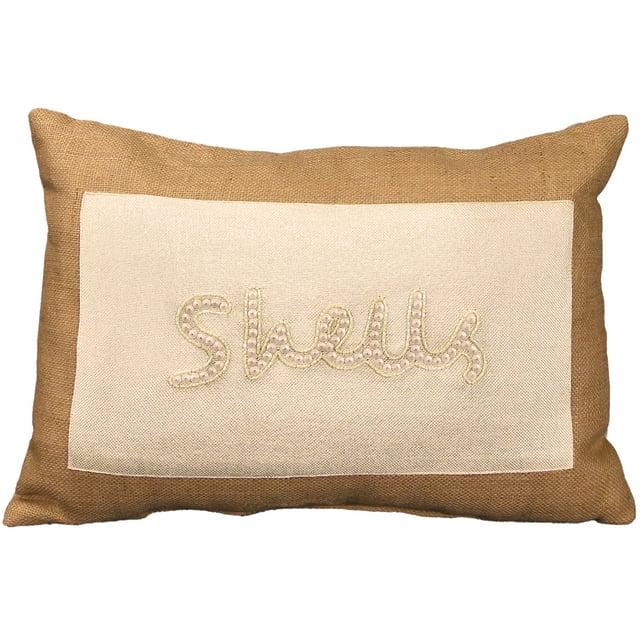 Jordan Manufacturing 20" x 14" Brown and Tan Shells Nautical Rectangular Reversible Lumbar Throw Pillow with Bead Accent
