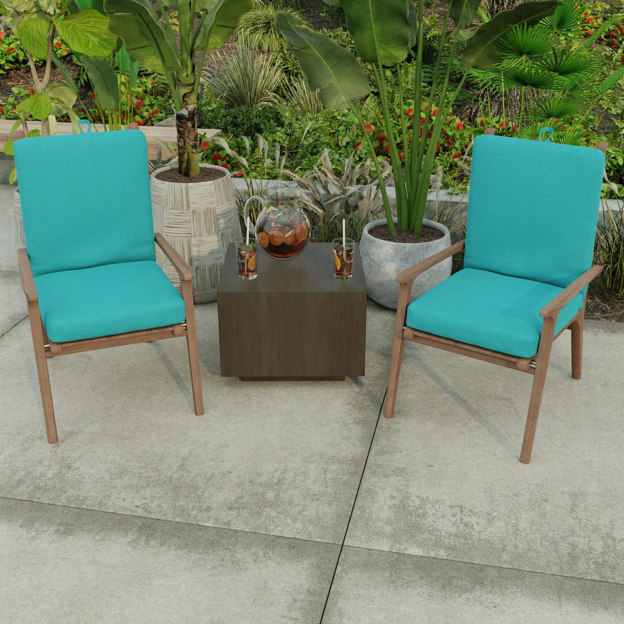 Aqua Polyester Outdoor Chair Cushion with Ties and Hanger Loop