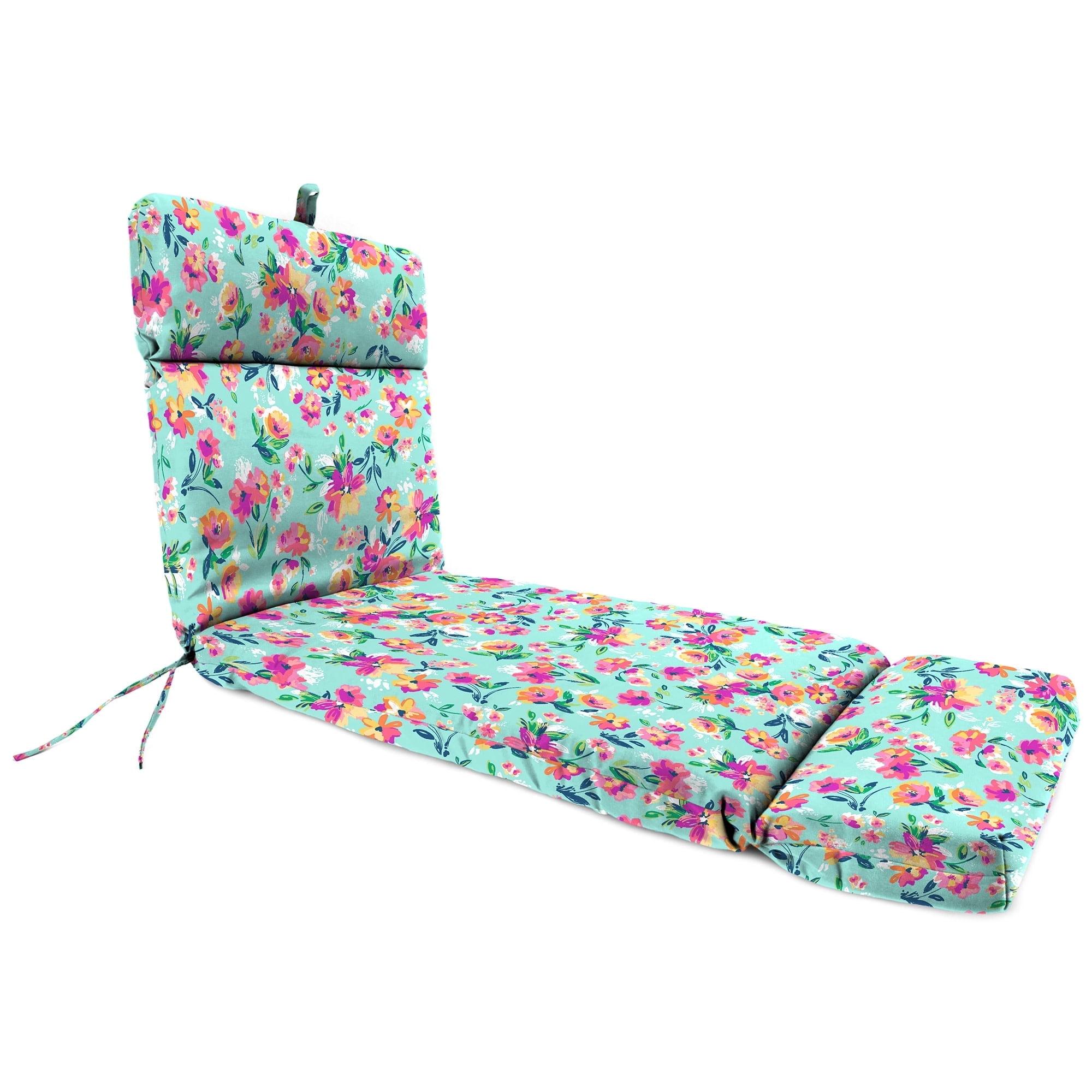 Jordan Manufacturing 72" x 21" Camryn Vibrant Aqua Floral Rectangular Outdoor Chaise Lounge Cushion with Ties and Hanger Loop