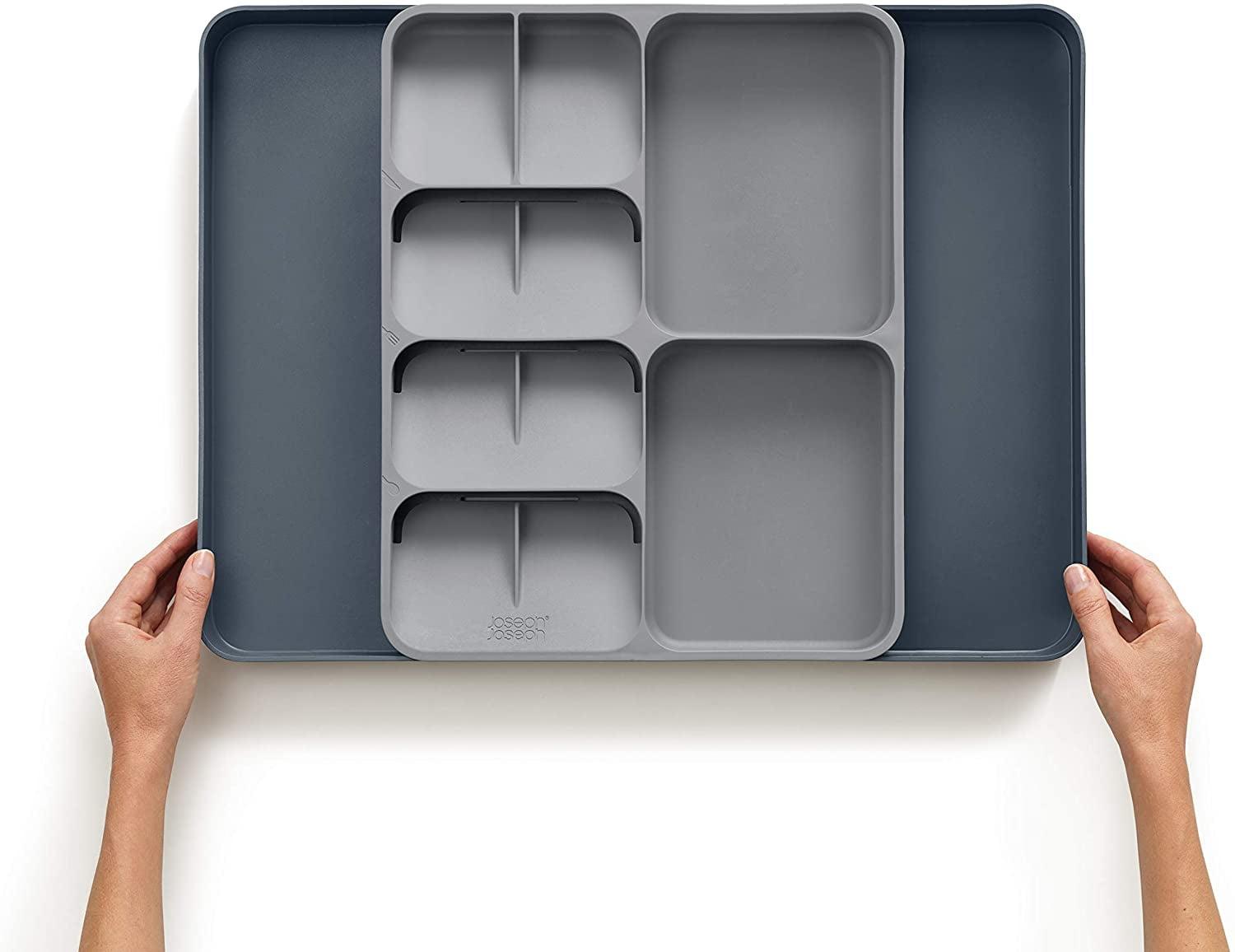 Gray Adjustable Plastic Flatware and Utensil Organizer Tray