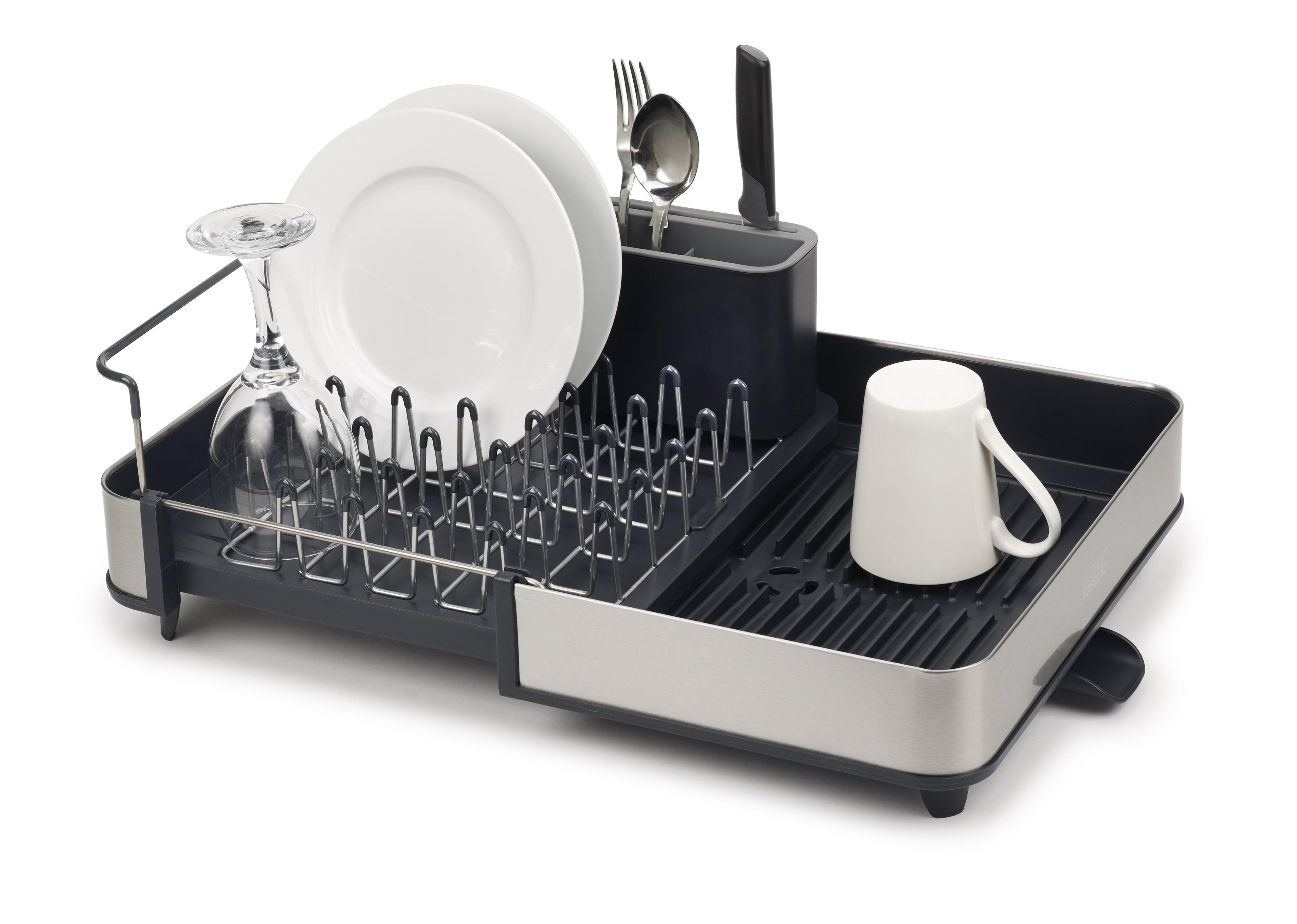 Stainless Steel Expandable Dish Rack with Utensil Cup