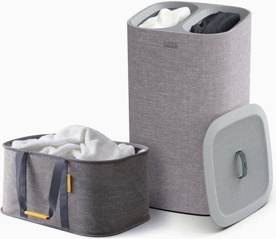 Gray Collapsible Laundry Hamper and Basket Set with Lid