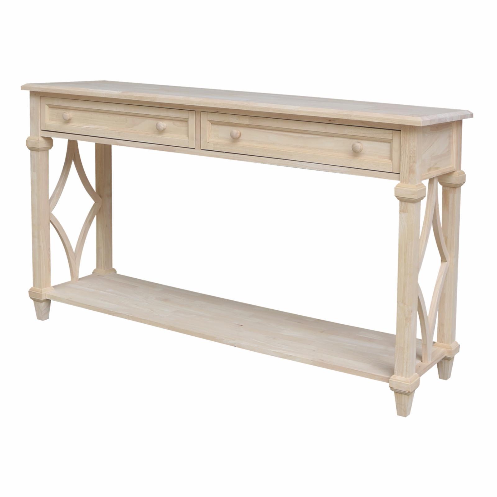 Josephine Unfinished Solid Wood Console Table with Storage