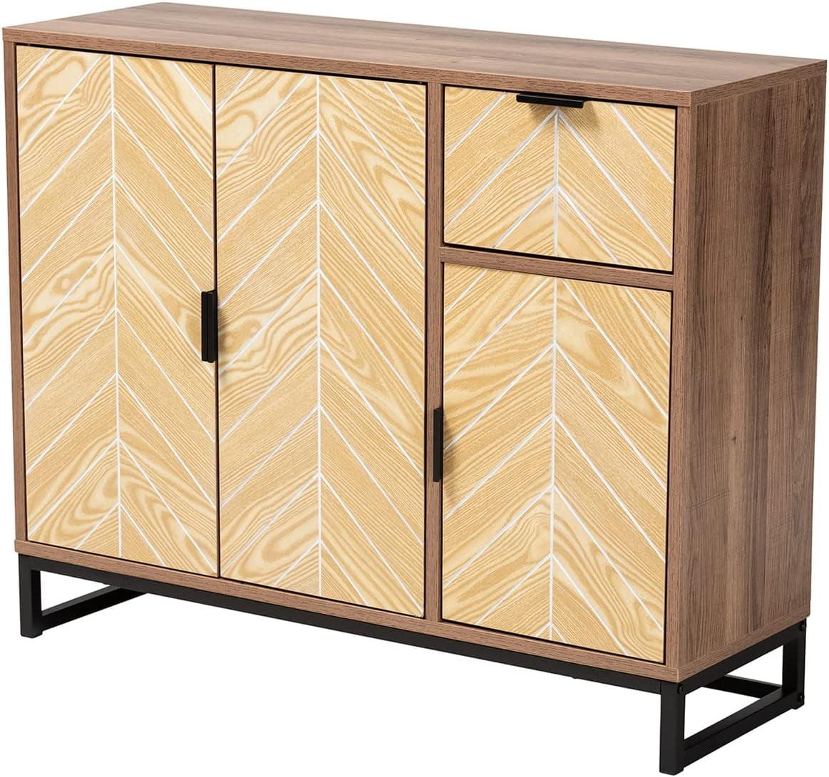 Josephine Two-Tone Walnut and Black Metal 3-Door Sideboard