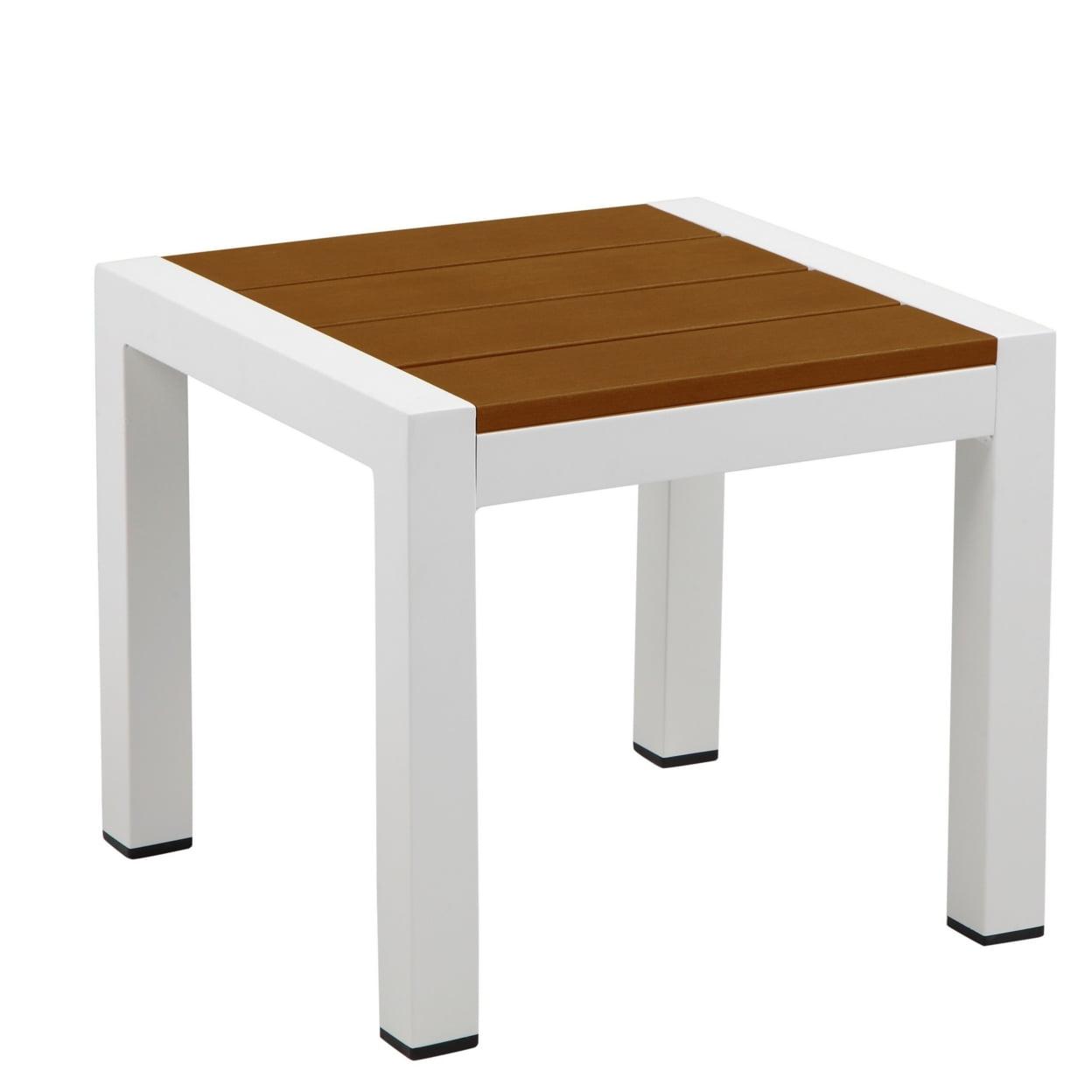 Josh 18" Rich Brown Polyresin & White Aluminum Outdoor Side Table