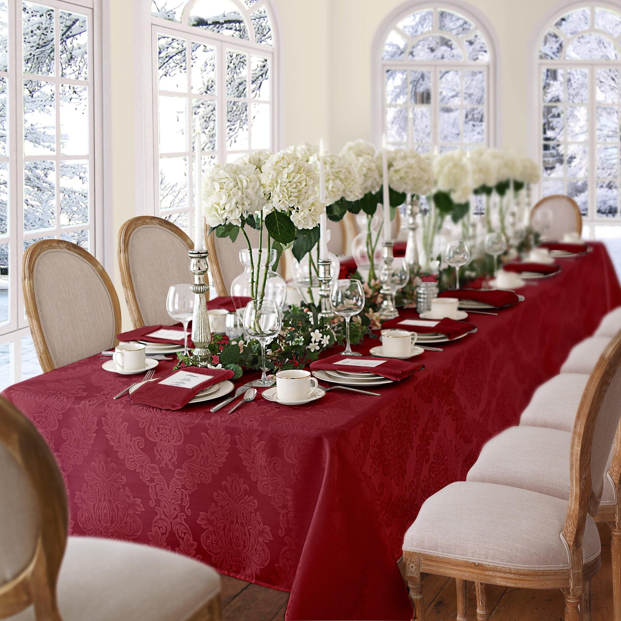 Burgundy Damask Stain Resistant Rectangular Tablecloth