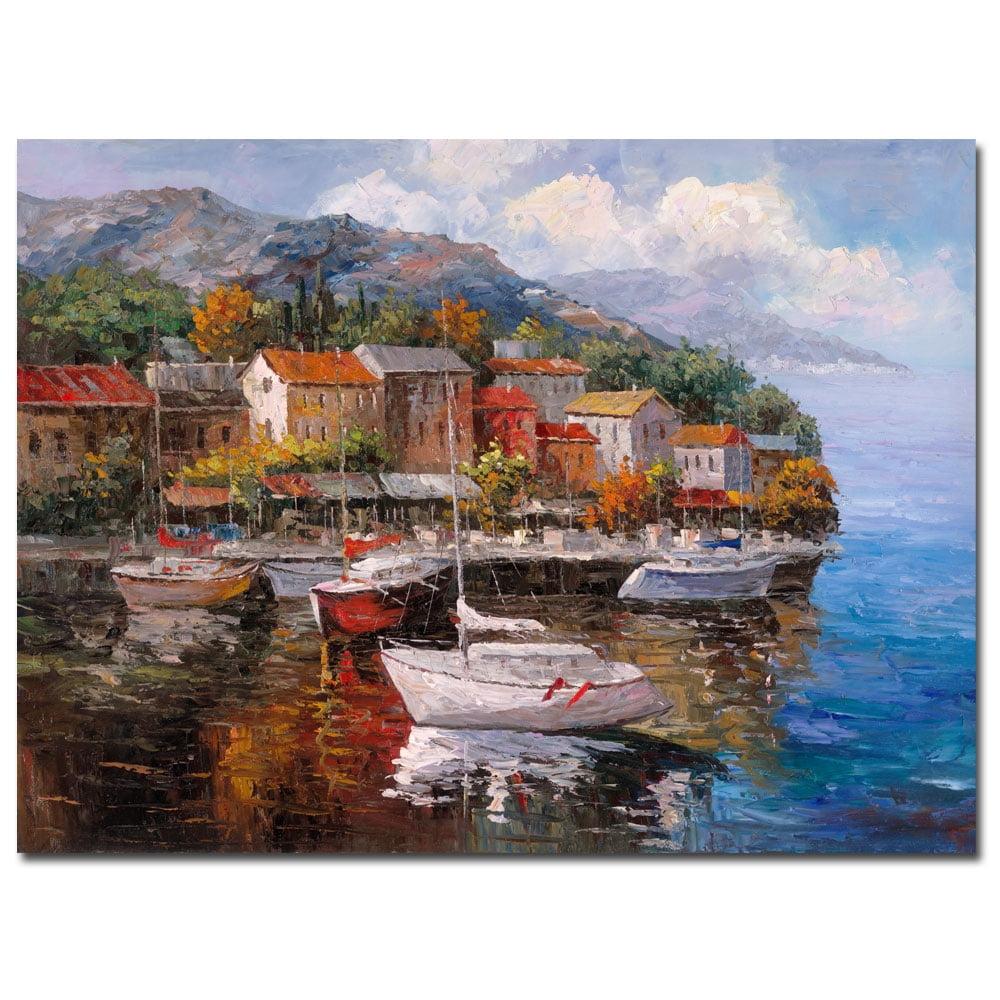 At Sea Landscape Framed Canvas Art in Multicolor