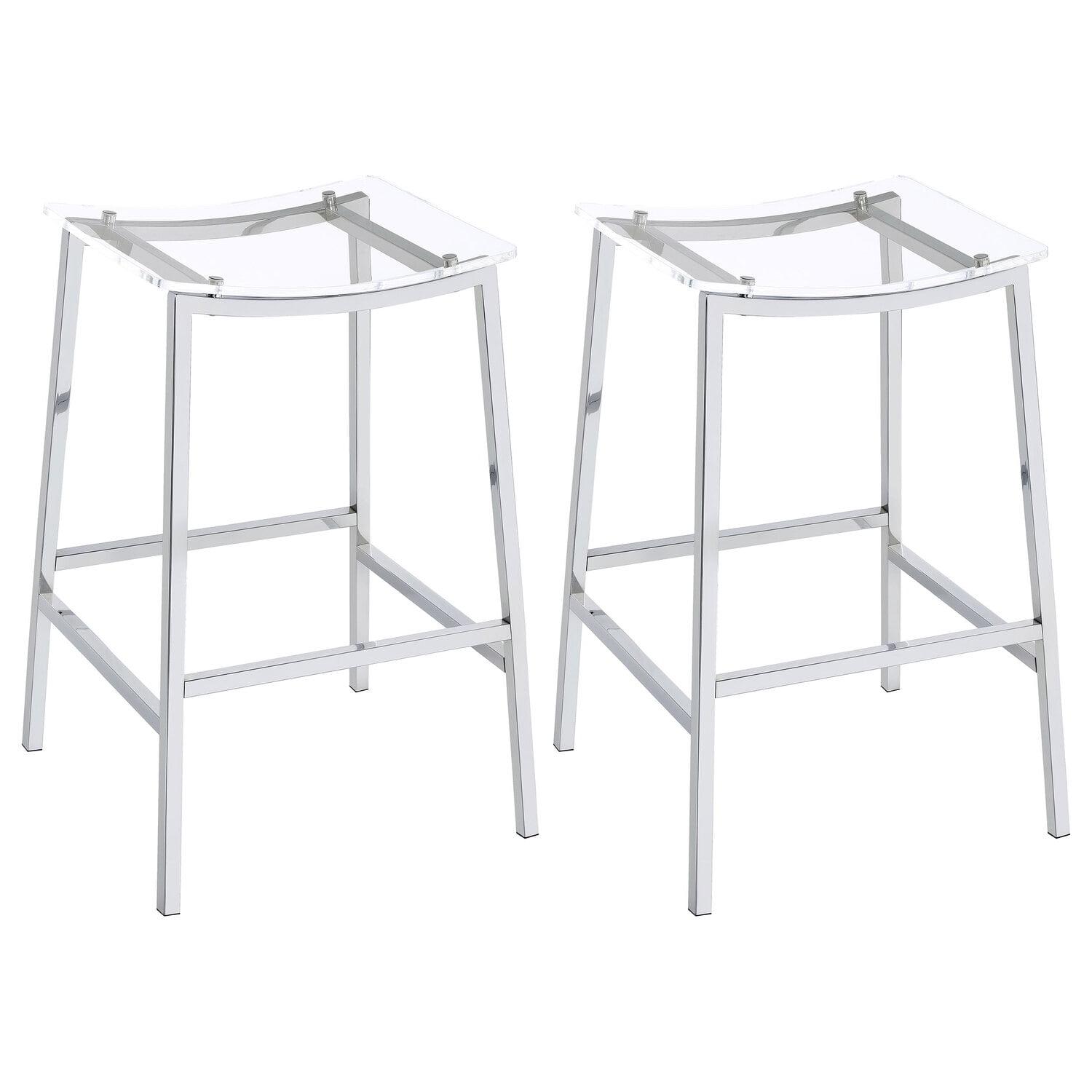 Coaster Set of 2 Jovani Modern Acrylic Backless Bar Stools Clear and Chrome