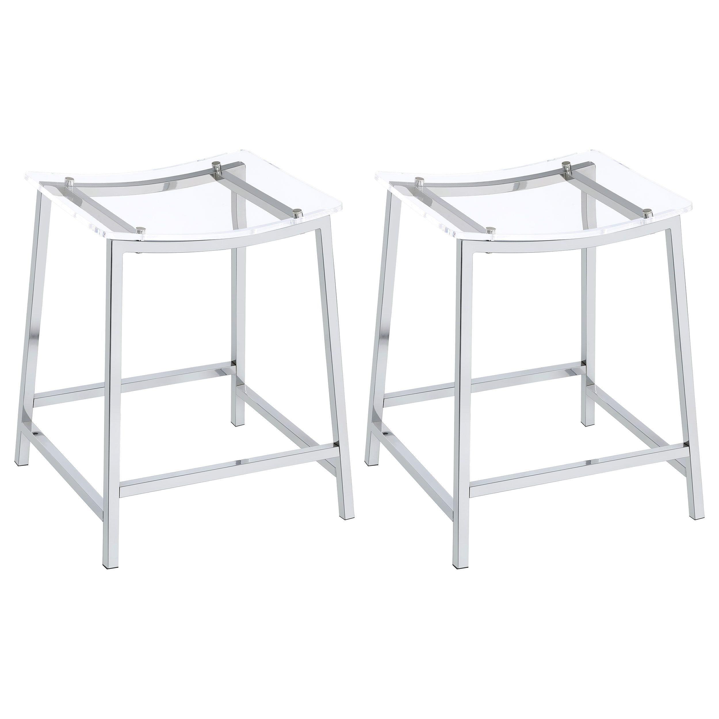 Coaster Set of 2 Jovani Modern Acrylic Backless Counter Height Barstools Clear/Chrome