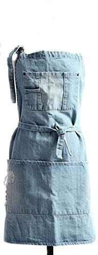 Jowcud Denim Apron With 5 Pockets for Cooking Kitchens,Hairstylist Aprons for Women Men,Adjustable Bib Jean Apron for Arts Gardening Cafes Bars Work C65