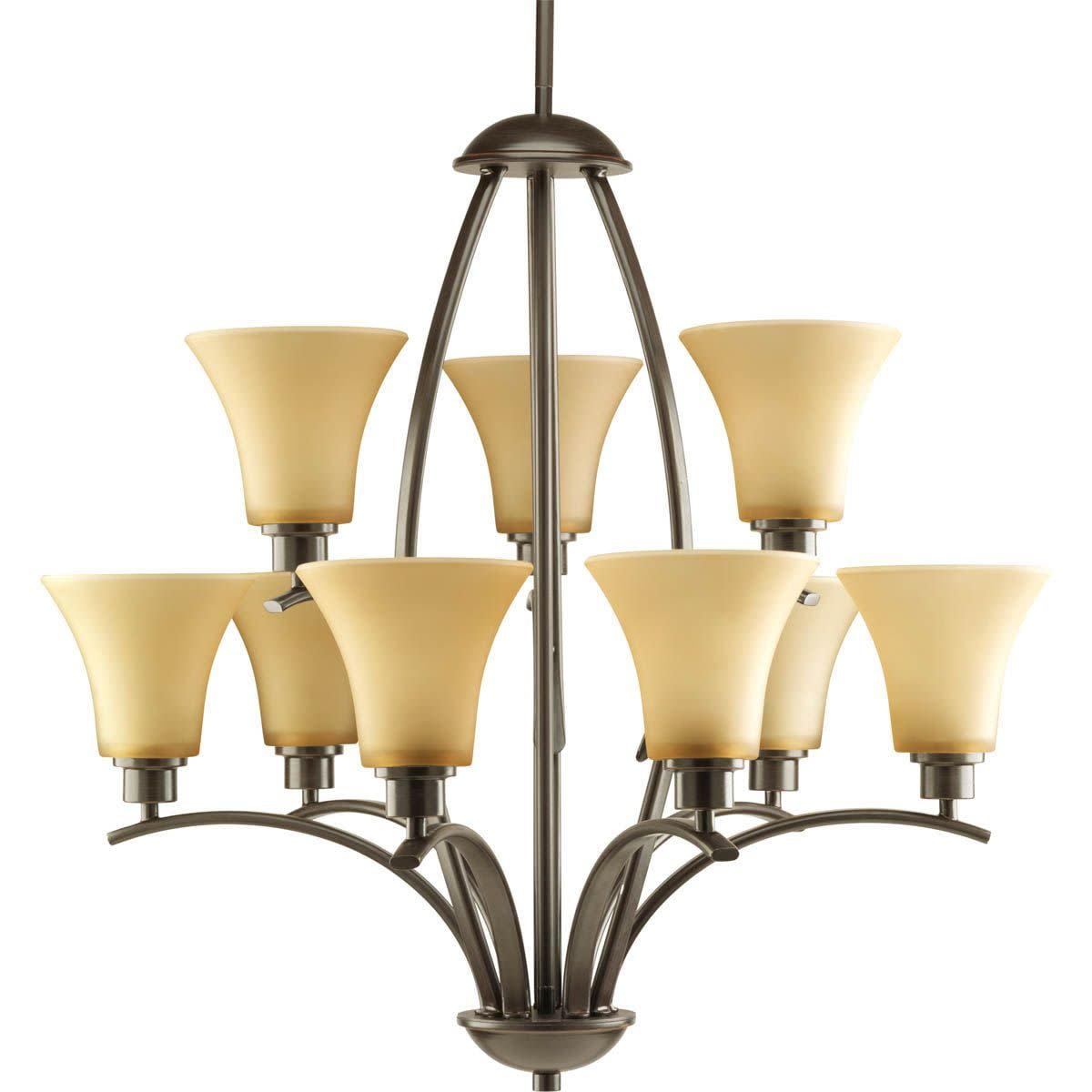 Arcing Antique Bronze 9-Light Two-Tier Chandelier