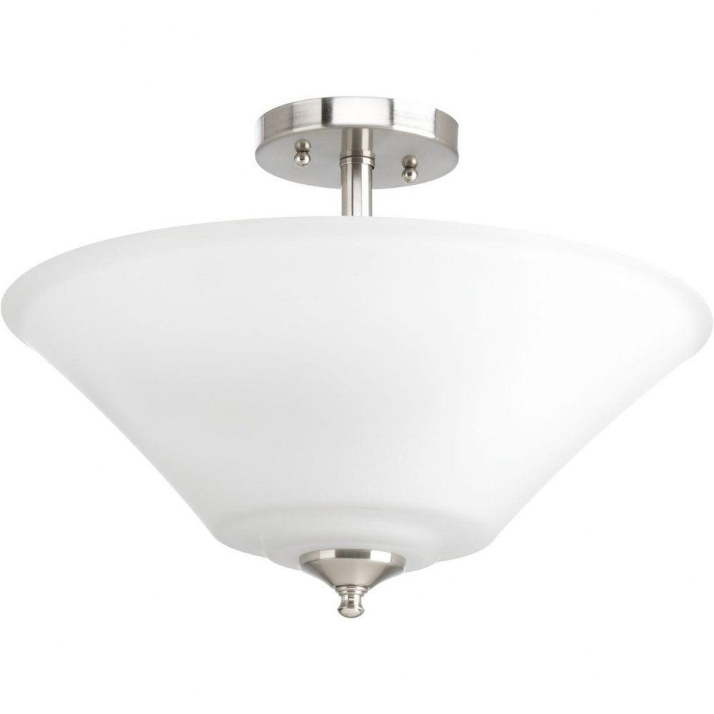 Progress Lighting Joy Collection 3-Light Semi-Flush Fixture, Brushed Nickel, White Etched Glass Shade