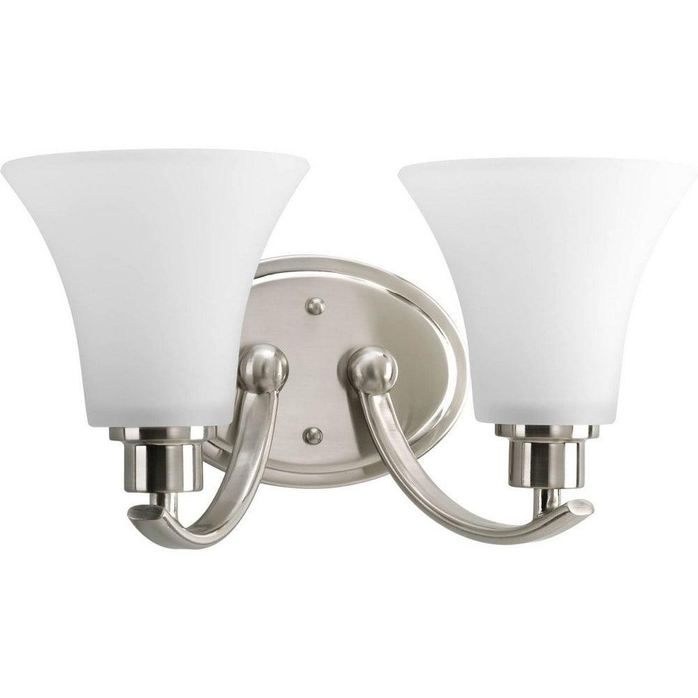 Joy Collection Brushed Nickel 2-Light Bath Fixture with Etched Glass