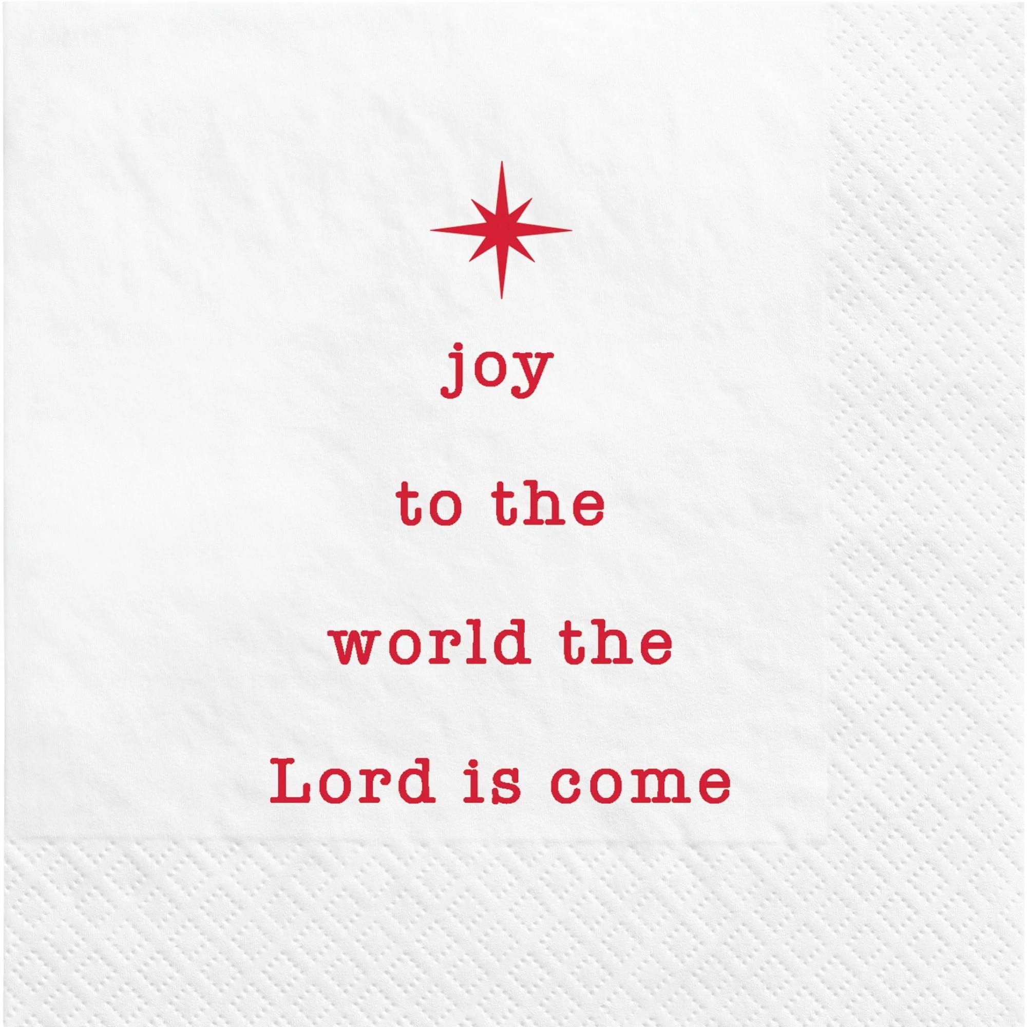 Joy to the World White and Red Christmas Beverage Napkins, 16ct