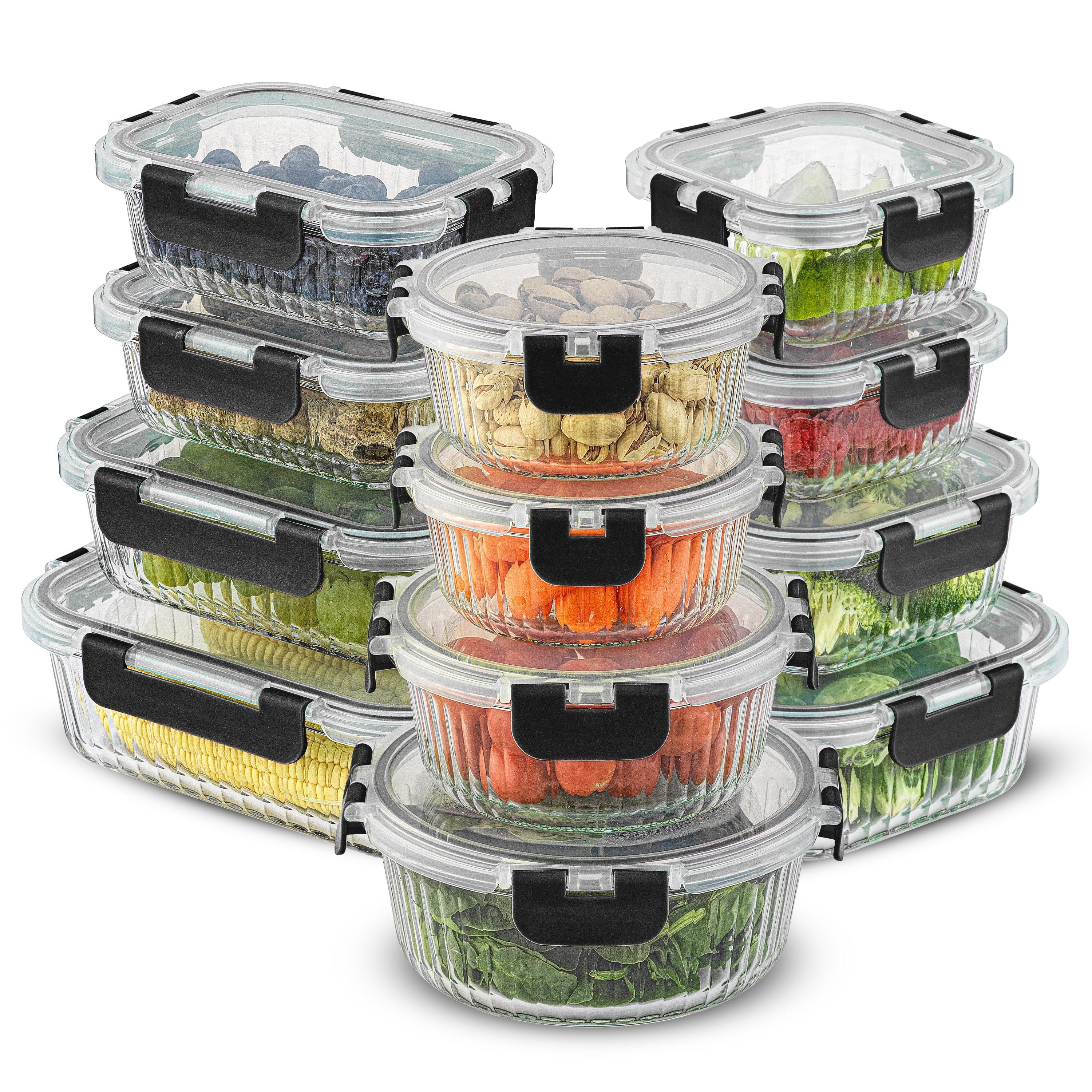 JoyJolt Fluted Glass Food Storage Containers with Leakproof Lids, Set of 12