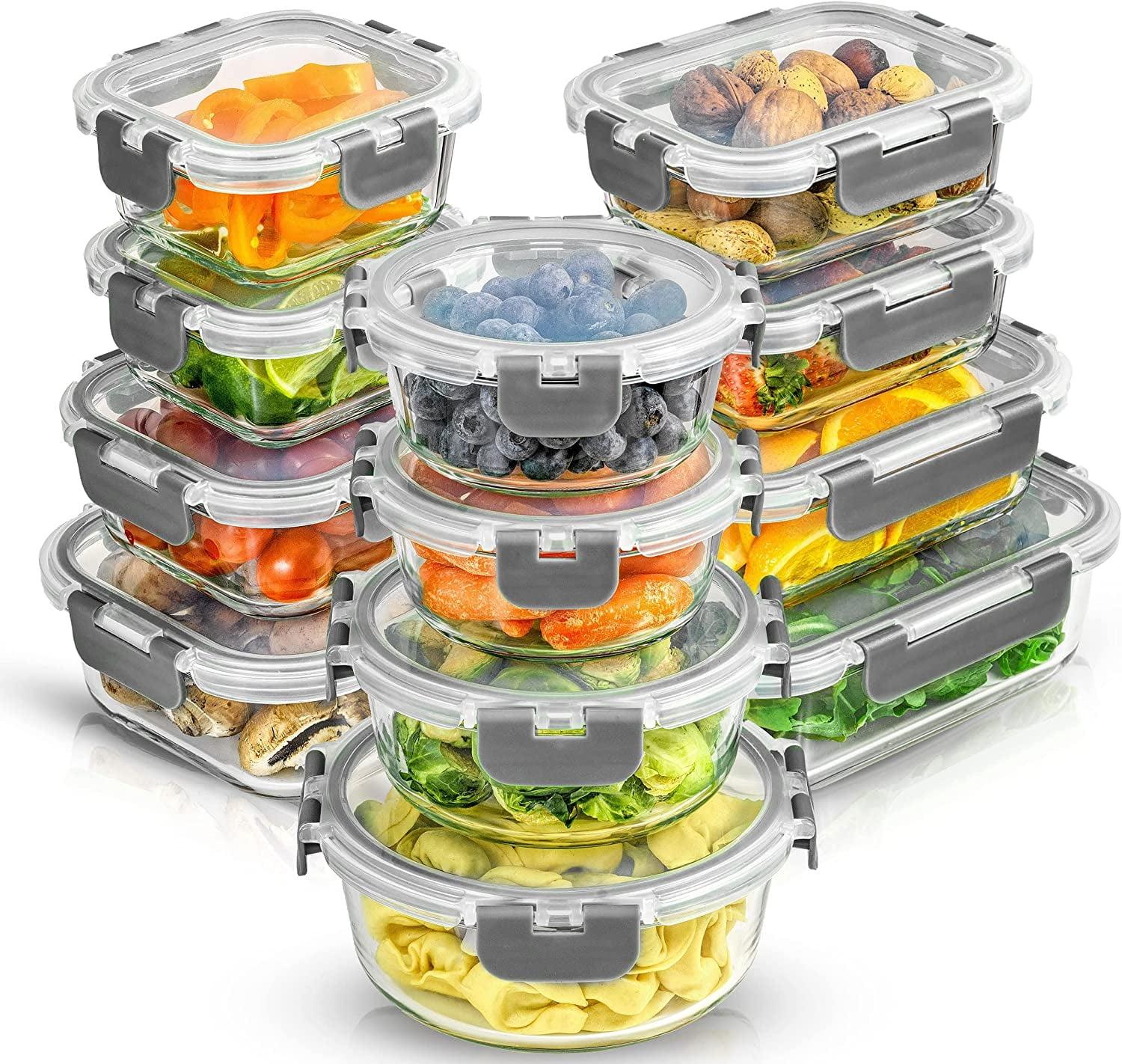 JoyJolt JoyJolt 24-Piece Glass Food Storage Container Set with Leakproof Lids, Light Grey (Set of 5)
