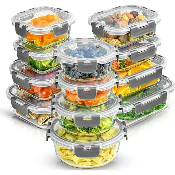 JoyJolt JoyJolt 24-Piece Glass Food Storage Container Set with Leakproof Lids, Light Grey (Set of 5)